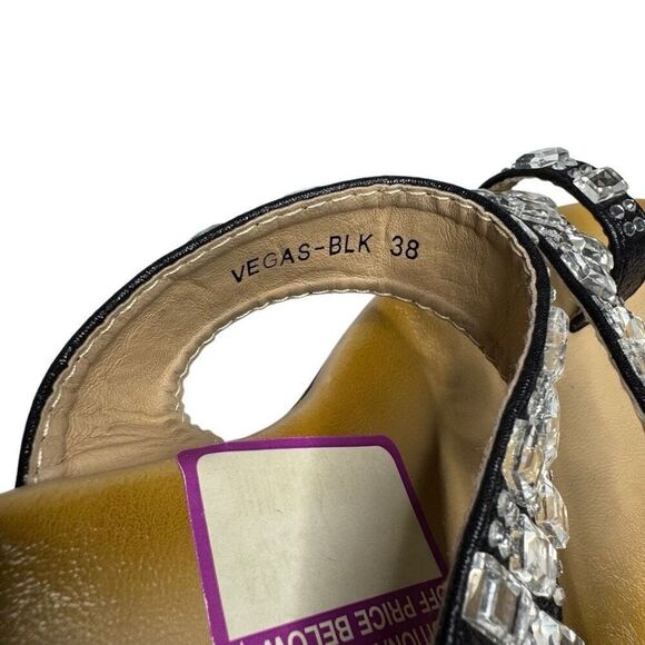 Patrizia by spring step black Vegas crystal jeweled toe wedge sandals size 38 (7 - Picture 4 of 12